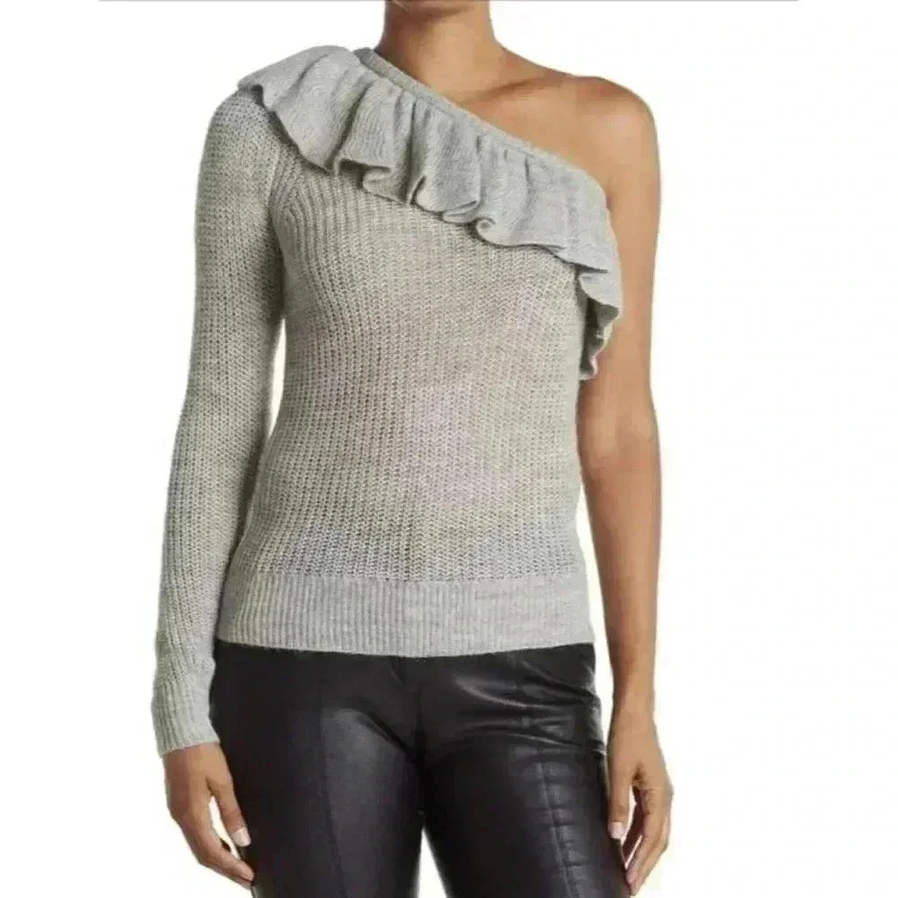 Rebecca Taylor Women's One Shoulder Alpaca Wool Pullover Gray Large New. 146